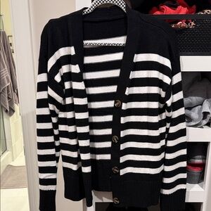 Amazon Black and White Striped Cardigan